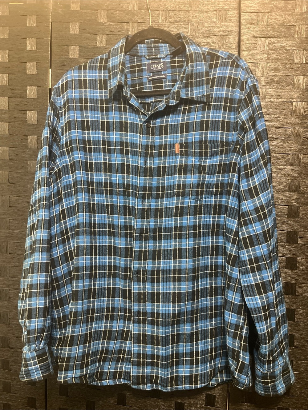 Chaps Men's Blue and Black Plaid Button-Down Shirt